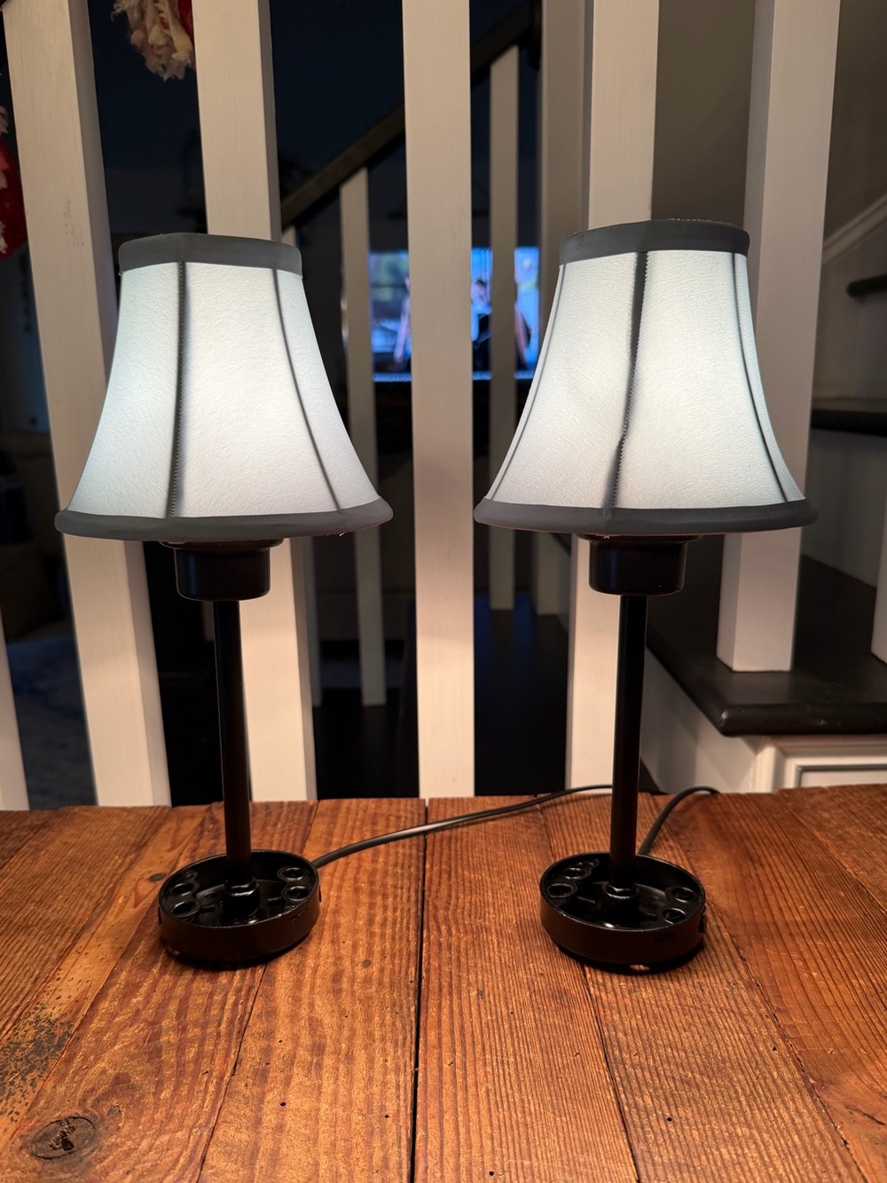 Small Black Table Lamp Pair with Blue/Grey Shades